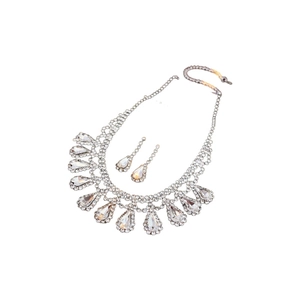 Elegant silver tassel necklace and teardrop crystal earrings set for women