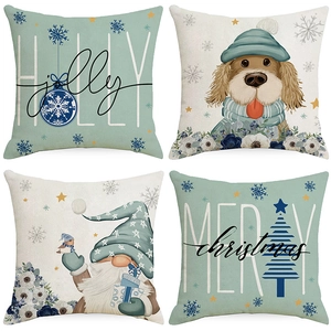 Christmas Pillow Case Linen Blend Holiday Decorative Cushion Cover Santa Gnome Printed Home Decor For Living Room Sofa
