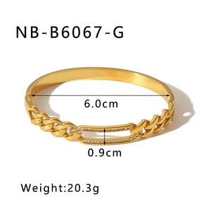 Detail view of 18K gold plated bangle showing dimensions 6.0cm and weight 20.3g