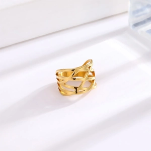 Fashionable 18k gold hollow wire wrapped wide band ring made of durable stainless steel