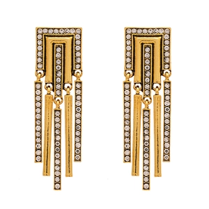 Vintage geometric gold drop earrings with sparkling rhinestone tassels for women