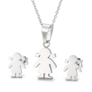 Set di gioielli minimalista in argento con collana pendente bambina e orecchini a lobo