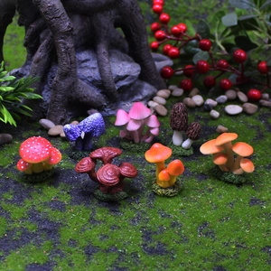 Lot de 7 champignons miniatures colorés en résine pour jardin féerique et aquarium