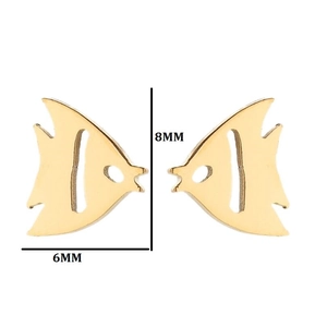 Gold stainless steel angelfish stud earrings measuring 8mm in height and 6mm in width
