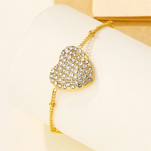 18k gold plated stainless steel heart charm bracelet with sparkling zircon stones
