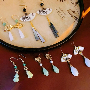 New Chinese Style Fan Lotus Dangle Earrings With 925 Sterling Silver Earring Post Copper Jade Zircon Vintage Jewelry Women