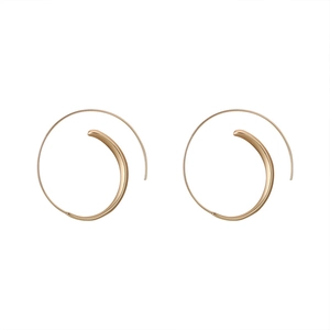 Minimalist matte gold spiral C-shape hoop earrings for women on a clean white background