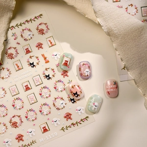 Self-adhesive nail art stickers with gold foil cute animal and floral patterns M-1159