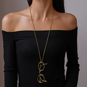 Eyeglasses Pendant Long Chain Necklace Alloy Spectacle Frame Unique Minimalist Trendy Sweater Chain Jewelry For Women