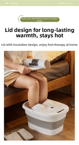Foldable foot bath bucket with lid for thermal insulation and portable home pedicure use
