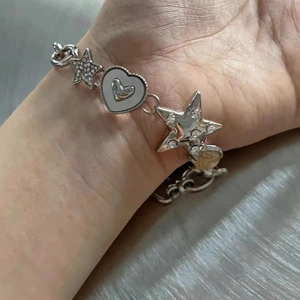 Star Heart Pendant Splicing Bracelet Alloy Mother Of Artificial Pearl Resin Rhinestone Punk Hip Hop Jewelry For Couples