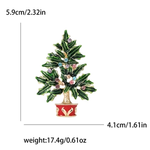Fashion alloy Christmas tree brooch with colorful rhinestones and green enamel 5.9cm x 4.1cm