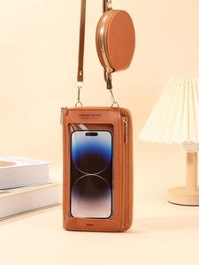 Borsa a Tracolla per Cellulare Touchscreen in Pelle PU da Donna Portafoglio Con Portamonete Rotondo Tracolla Regolabile