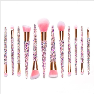 12pcs professional makeup brush set with sparkly pink rhinestone handles and gradient bristles