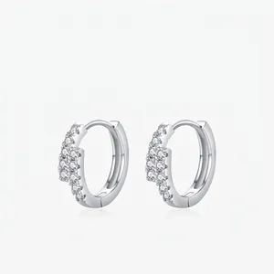 MODIAN 925 Sterling Silver D Color Moissanite Hoop Earrings For Women Double Row Pave Set Moissanite Fashion Jewelry Gift