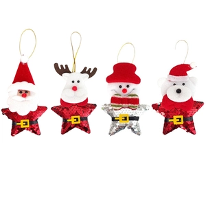 Christmas Star Ornament Sequin Felt Santa Snowman Reindeer Bear Hanging Decoration Xmas Tree Window Home Holiday Decor