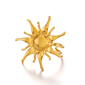 18K gold plated stainless steel sun ring with adjustable open band for women