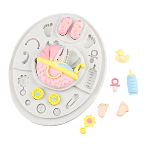 Stampo In Silicone Per Fondente Tema Baby Shower Strumento Per Pasticceria Cioccolato Con Motivi Carrozzina E Impronte