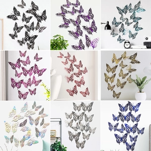 Hollow 3D Butterfly Wall Stickers Artificial Pearl Paper Metallic Texture DIY Self Adhesive Home Decor Mural Art Removable