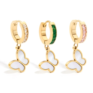 Chic butterfly drop earrings set with shell inlay and vibrant cubic zirconia stones