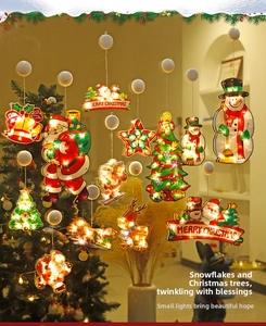 Warm LED Christmas window suction lights featuring Santa, elk, and bell shapes