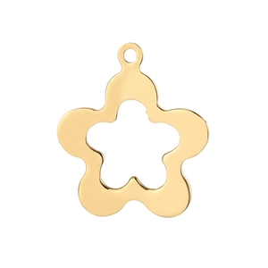 Detailed view of a gold hollow star-flower pendant with smooth metallic finish