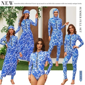 Maillot De Bain À Manches Longues Pour Femmes Fermeture Éclair Devant Imprimé Floral Surf Modeste Protection Solaire