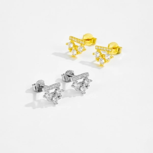S925 sterling silver stud earrings with cubic zirconia in gold and silver finishes