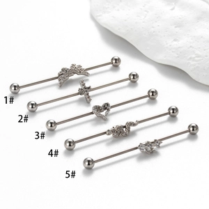 Industrial Barbell Earring Stainless Steel Copper Zircon Heart Cross Snake Cartilage Piercing Jewelry For Women