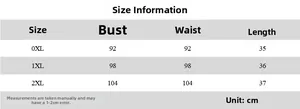 Detailed size chart for women's plus size slim fit crop top in sizes 0XL to 2XL