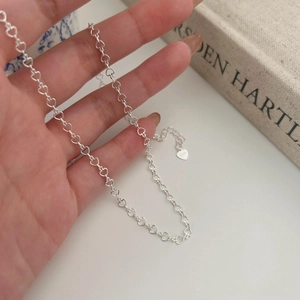 Minimalist 925 sterling silver heart link chain necklace with dainty adjustable clasp