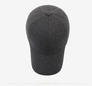 Top view of deep grey winter baseball cap with embroidered narason letters and thick wool texture