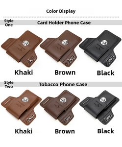 Detailed color display of leather waist bags with phone and cigarette slots in three colors