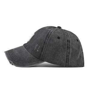 Vintage washed charcoal cotton baseball cap with MARIA embroidery and distressed details