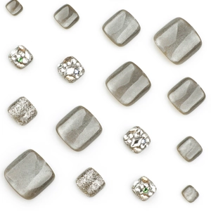Cat eye glitter press-on toenails with sparkling rhinestones and luxury jewelry accents