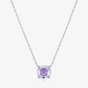 Round Rose Cut Purple Cubic Zirconia Pendant Necklace In 925 Sterling Silver Lavender CZ Gemstone For Women Elegant Jewelry