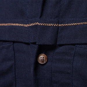 Men's navy blue casual shirt featuring premium resin buttons and gold stitching details