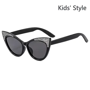 Kids Cat Eye Sunglasses Glitter PC Frame UV400 Protection Fashion Outdoor Eyewear For Girls Children Cute Vintage