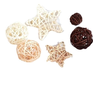 Handmade woven rattan ball and star decorations in cream and brown for festive holiday decor