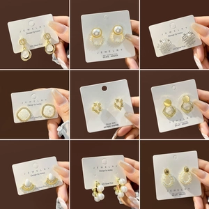 Elegant Artificial Pearl Stud Earrings For Women Geometric Flower Bowknot Alloy Rhinestone With 925 Sterling Silver Earring Post