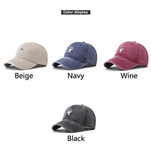 Washed cotton astronaut baseball caps in beige, navy, burgundy, and black options