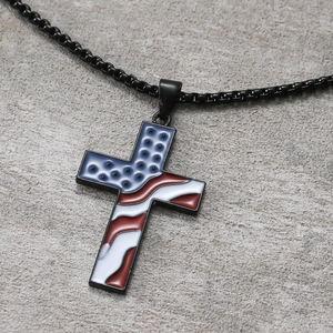 USA Flag Cross Pendant Necklace Alloy Enamel Independence Day Hip Hop Jewelry For Men Women Unisex