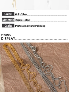 Detailed comparison of gold and silver layered Y-necklaces with PVD plating specifications