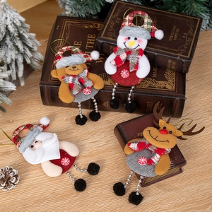Christmas tree hanging decorations set including Santa, snowman, elk, and bear fabric dolls