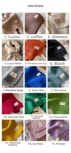 Color display of knitted wool scarves in fifteen shades with emo fabric label details