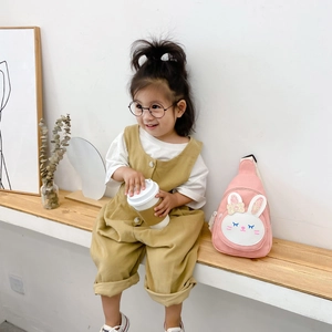 Pink rabbit canvas chest bag for kids with cute cartoon bunny and sequin bow detail