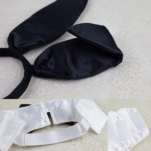 Black satin bunny ear headband and white adjustable collar accessory set for cosplay
