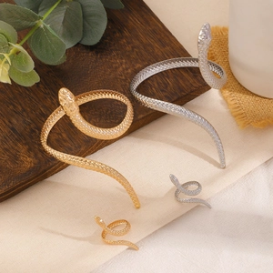 Twisted snake wrap ring and arm cuff jewelry set in gold and silver finish