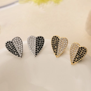 Heart Stud Earrings Copper Cubic Zirconia Black White Contrast Pave Set Elegant Fashion For Women