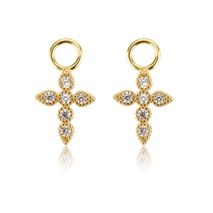 S925 sterling silver gold cross earrings with sparkling cubic zirconia inlay